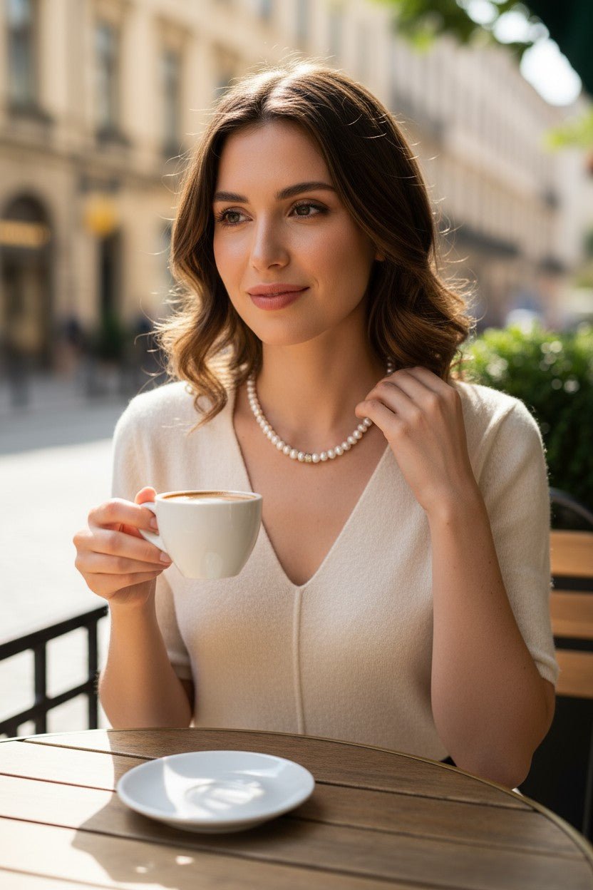 Colier din Argint și Perle de Cultură Neregulate cu Zirconiu - OK Lux. All rights reserved. - Necklaces - 