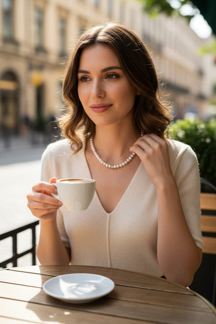 Colier din Argint și Perle de Cultură Neregulate cu Zirconiu - OK Lux. All rights reserved. - Necklaces - 