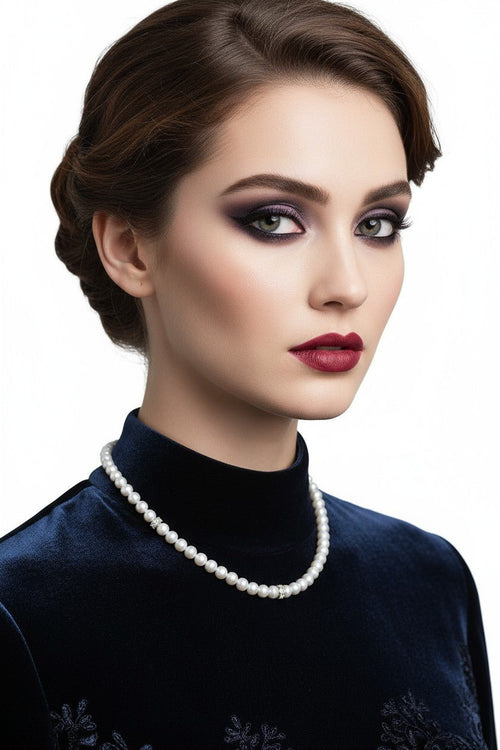 Colier din Argint și Perle de Cultură Neregulate cu Zirconiu - OK Lux. All rights reserved. - Necklaces - 