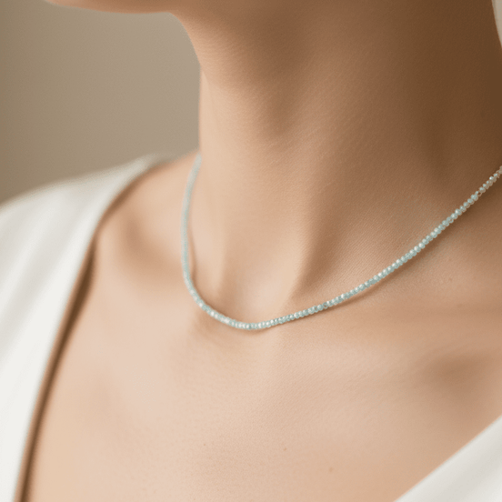 Colier din Argint și Pietre Semiprețioase Larimar Fațetat de 2 mm Bleu - OK Lux. All rights reserved. - Necklaces - 