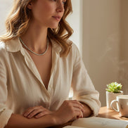 Colier din Argint și Pietre Semiprețioase Larimar Fațetat de 2 mm Bleu - OK Lux. All rights reserved. - Necklaces - 