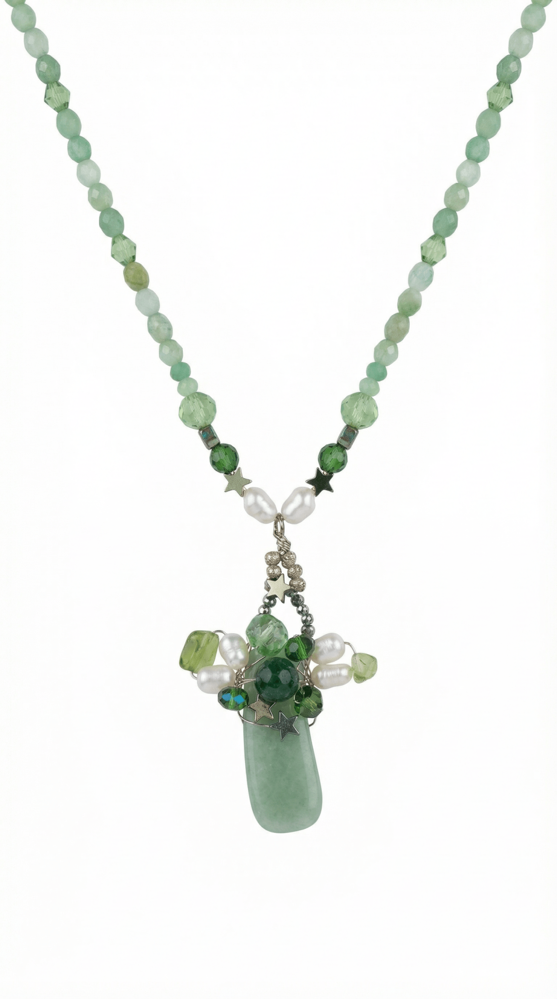 Colier din Aventurin și Perle Naturale cu Pandantiv Cluster și Stele - OK Lux. All rights reserved. - Necklaces - 