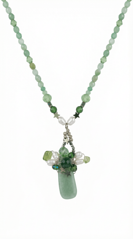 Colier din Aventurin și Perle Naturale cu Pandantiv Cluster și Stele - OK Lux. All rights reserved. - Necklaces - 