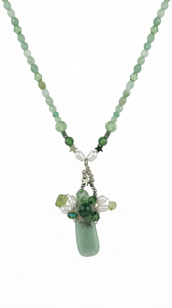 Colier din Aventurin și Perle Naturale cu Pandantiv Cluster și Stele - OK Lux. All rights reserved. - Necklaces - 