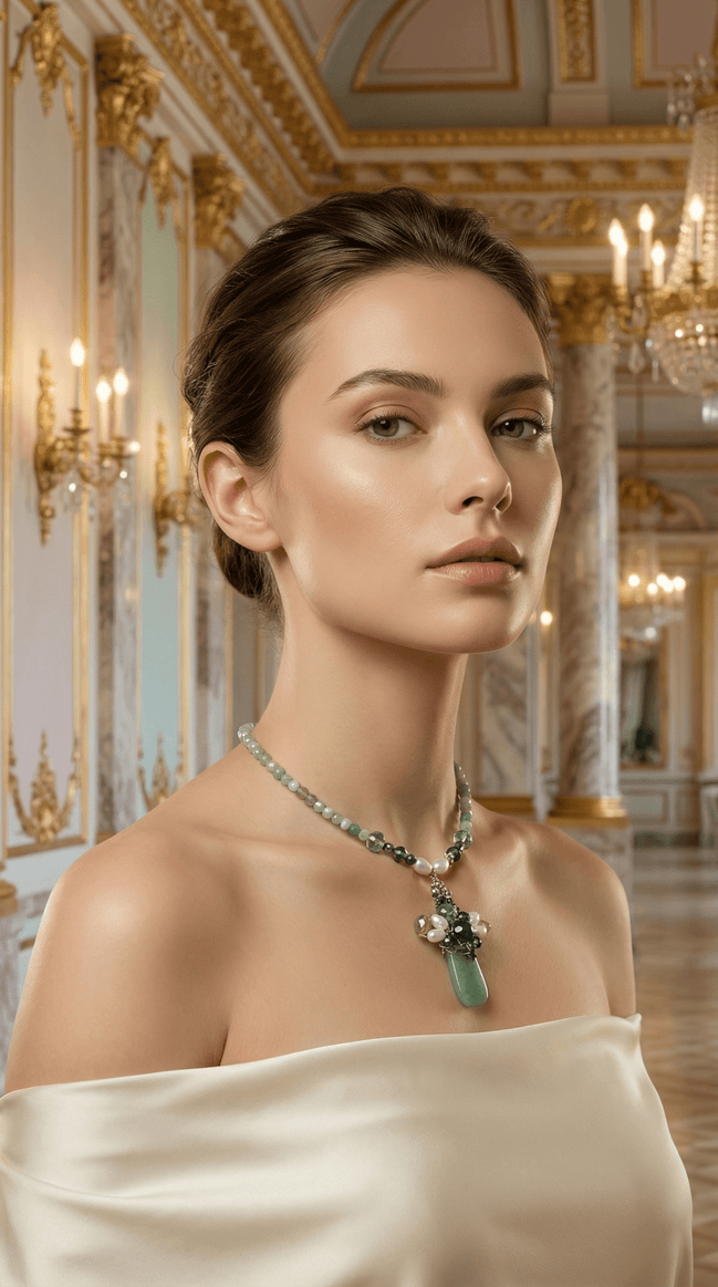 Colier din Aventurin și Perle Naturale cu Pandantiv Cluster și Stele - OK Lux. All rights reserved. - Necklaces - 