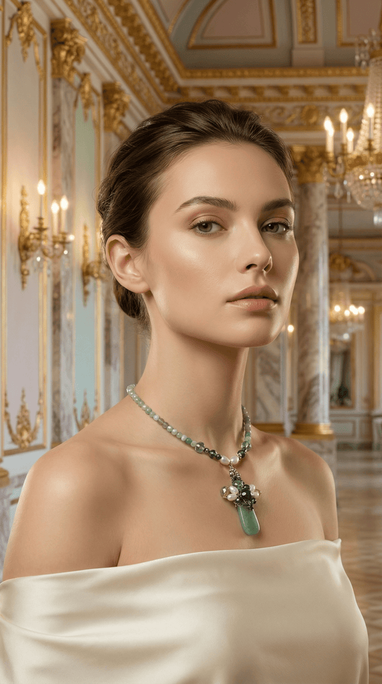 Colier din Aventurin și Perle Naturale cu Pandantiv Cluster și Stele - OK Lux. All rights reserved. - Necklaces - 