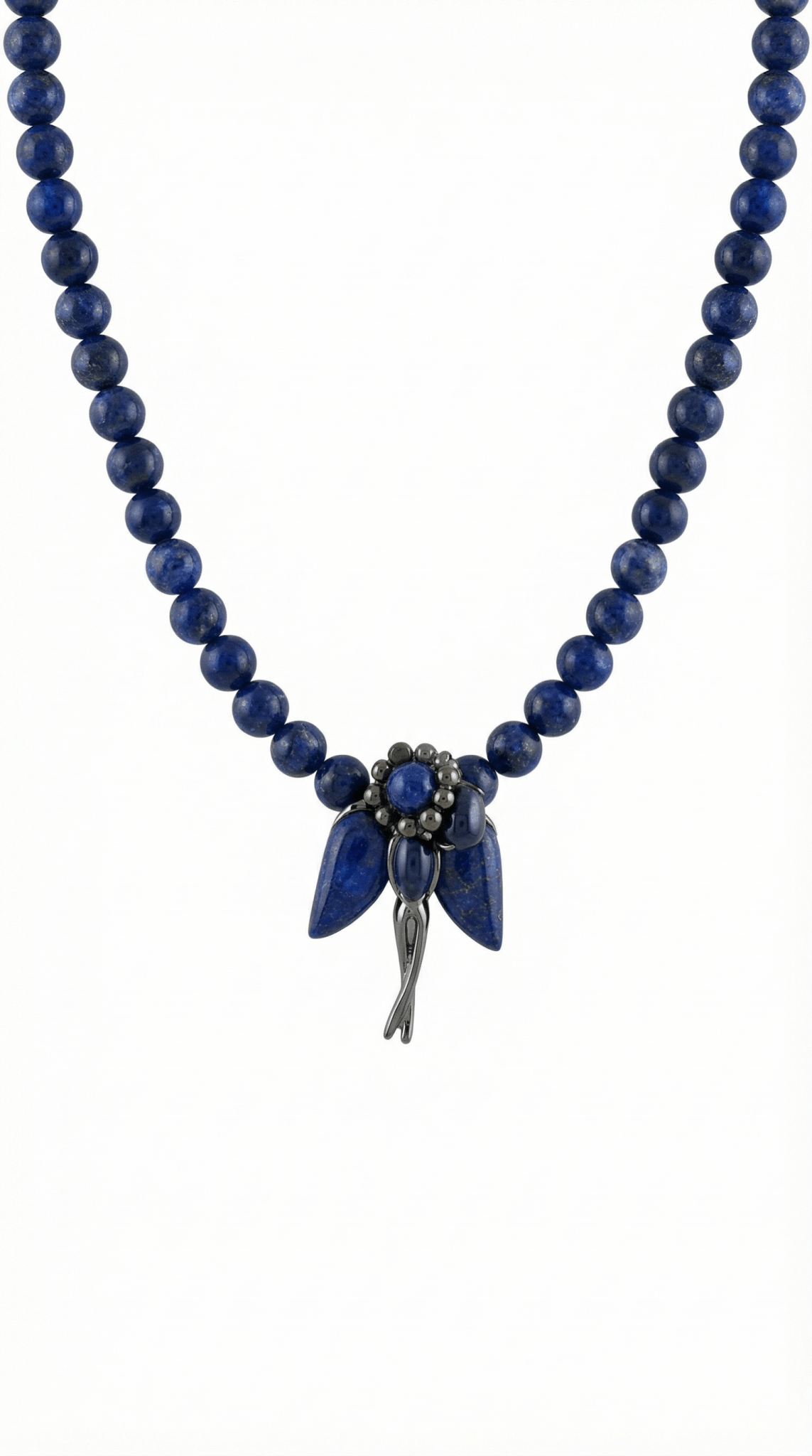 Colier din Lapis Lazuli cu Pandantiv Floral Stilizat și Accente Metalice - OK Lux. All rights reserved. - Necklaces - 