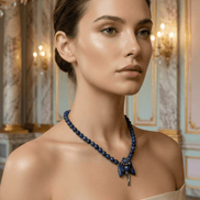 Colier din Lapis Lazuli cu Pandantiv Floral Stilizat și Accente Metalice - OK Lux. All rights reserved. - Necklaces - 