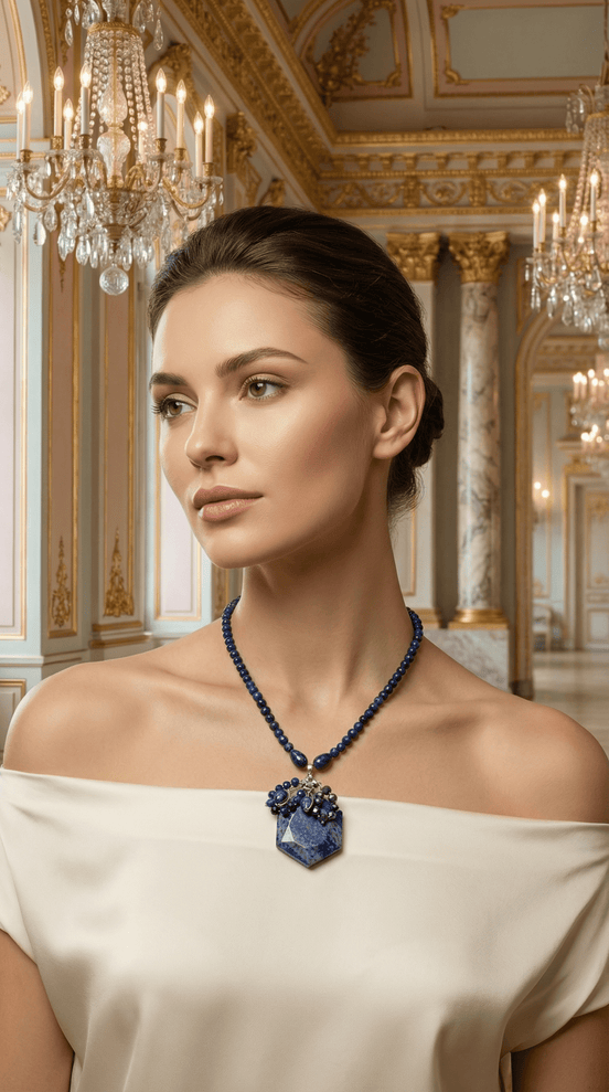 Colier din Lapis Lazuli cu Pandantiv Hexagonal și Cluster de Pirită - OK Lux. All rights reserved. - Necklaces - 