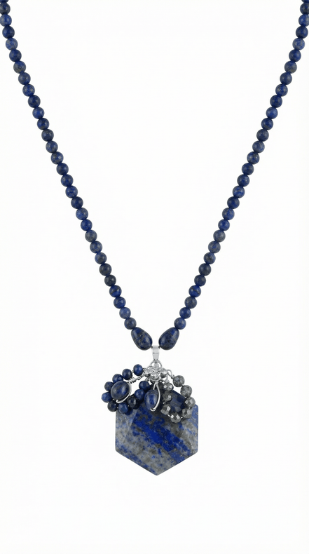 Colier din Lapis Lazuli cu Pandantiv Hexagonal și Cluster de Pirită - OK Lux. All rights reserved. - Necklaces - 