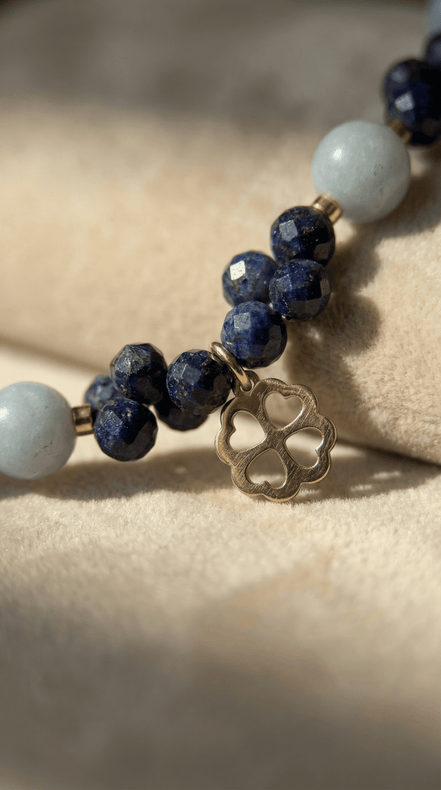 Colier din Lapis Lazuli și Acvamarin cu Pandantiv Trifoi - OK Lux. All rights reserved. - Necklaces - 