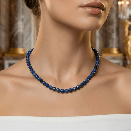 Colier din lapis lazuli și onix fatetat 4mm cu argint - vedere completă