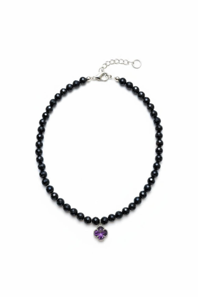 Colier din Onix Fațetat cu Pandantiv Trifoi cu 4 Foi din Oțel Inoxidabil - OK Lux. All rights reserved. - Necklaces - 