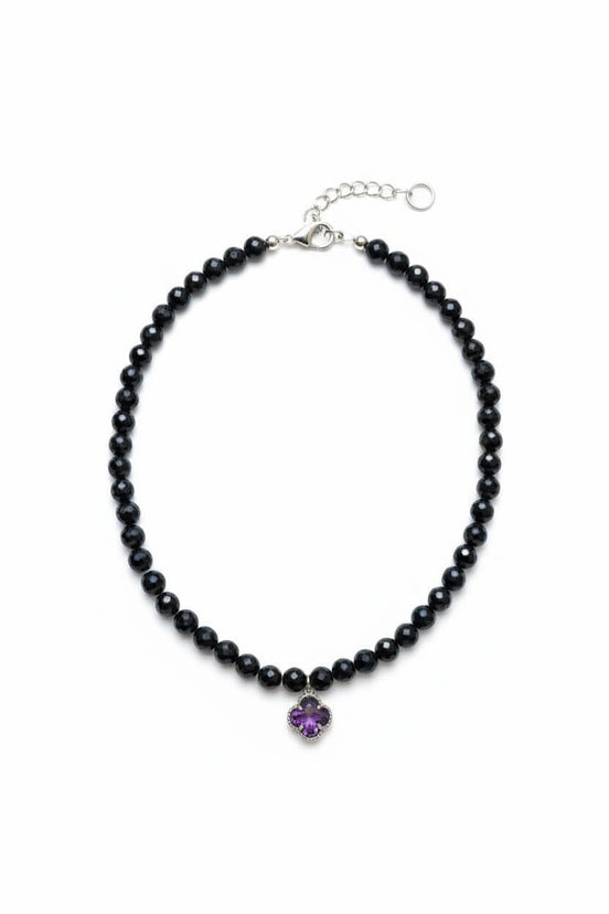 Colier din Onix Fațetat cu Pandantiv Trifoi cu 4 Foi din Oțel Inoxidabil - OK Lux. All rights reserved. - Necklaces - 