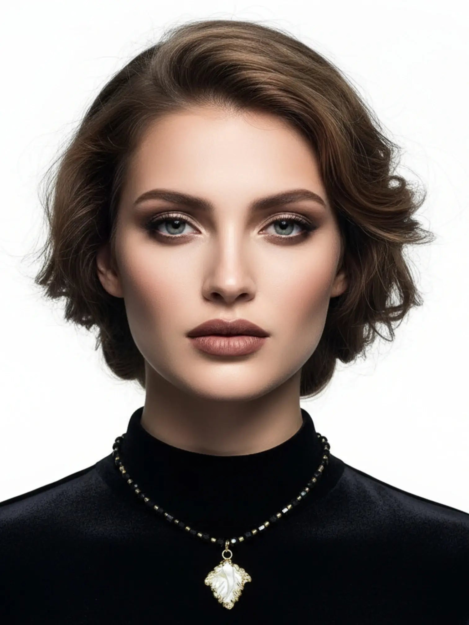 Colier din Onix Fațetat de 8mm cu Despărțitoare Aurii și Pandantiv Frunză de Sidef - OK Lux. All rights reserved. - Necklaces - 