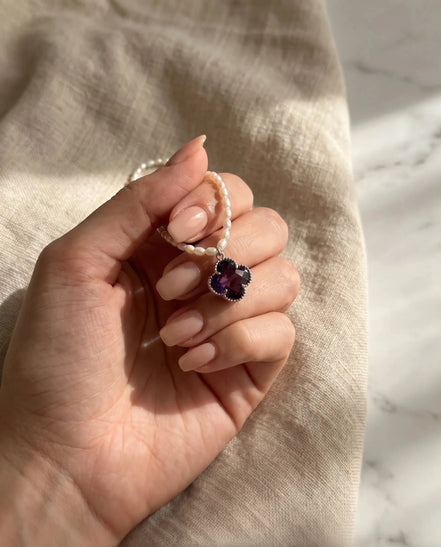 Colier din Perle Bobițe de Orez cu Pandantiv din Ametist – Handmade - OK Lux. All rights reserved. - Bijuterii - 