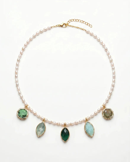 Colier din Perle cu Pandantive din Pietre Semiprețioase – Handmade - OK Lux. All rights reserved. - Bijuterii - 