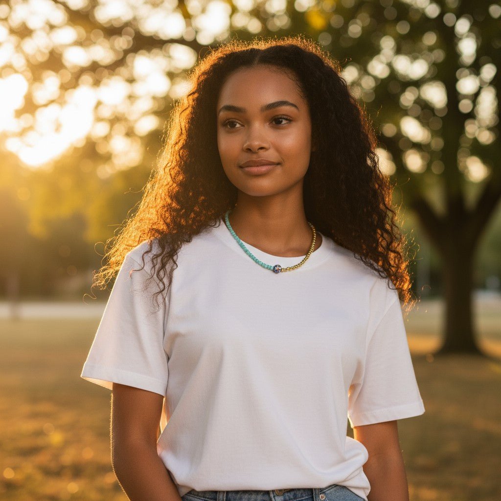 Colier din Pietre Semiprețioase de Amazonit și Hematit cu Pandantiv Mărgea Japoneză Emailată - OK Lux. All rights reserved. - Necklaces - 