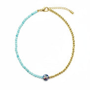 Colier din Pietre Semiprețioase de Amazonit și Hematit cu Pandantiv Mărgea Japoneză Emailată - OK Lux. All rights reserved. - Necklaces - 