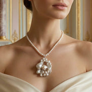 Femeie purtând colier din perle de cultură cu pandantiv baroc unicat și argint 925