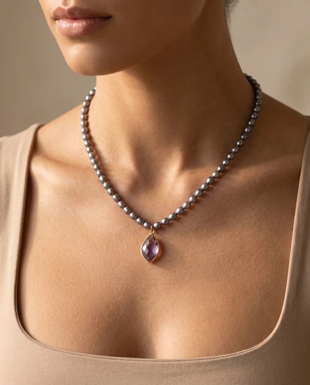 Colier Handmade din Perle Naturale cu Pandantiv din Ametist - OK Lux. All rights reserved. - Bijuterii - 
