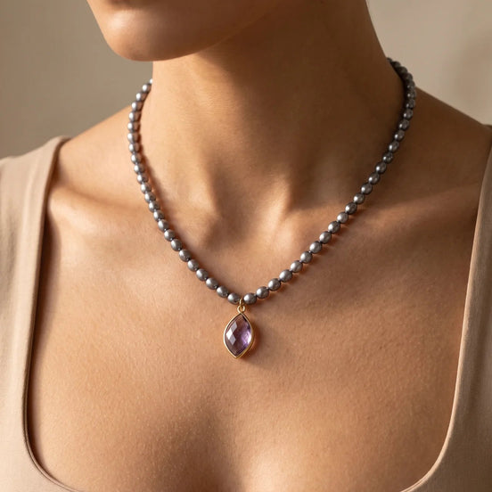 Colier Handmade din Perle Naturale cu Pandantiv din Ametist - OK Lux. All rights reserved. - Bijuterii - 