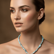 Colier Larimar cu Perle de Cultură și Turcoaze - Bijuterie Statement Handmade - OK Lux. All rights reserved. - Coliere - 