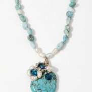 Colier Larimar cu Perle de Cultură și Turcoaze - Bijuterie Statement Handmade - OK Lux. All rights reserved. - Coliere - 