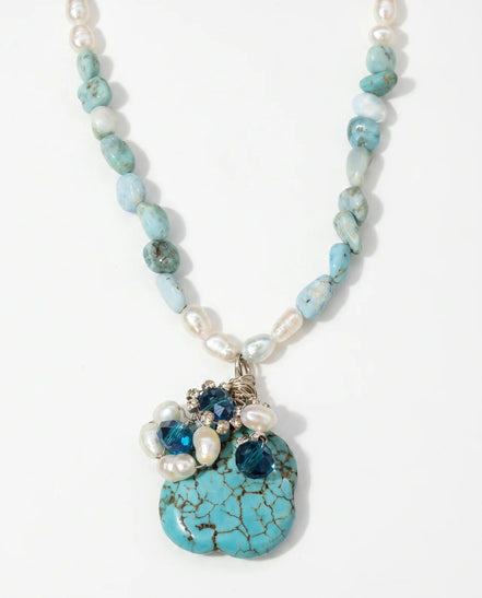 Colier Larimar cu Perle de Cultură și Turcoaze - Bijuterie Statement Handmade - OK Lux. All rights reserved. - Coliere - 