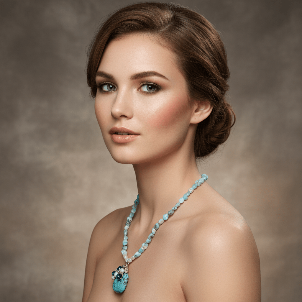 Colier Larimar cu Perle de Cultură și Turcoaze - Bijuterie Statement Handmade - OK Lux. All rights reserved. - Coliere - 