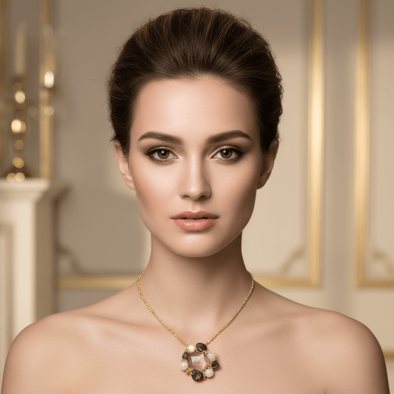 Colier Multicolor cu Hematit Auriu, Kunzit, Perle și Ametist - Bijuterie Statement - OK Lux. All rights reserved. - Coliere - 