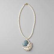 Colier Perle de Cultură AAA cu Aquamarin și Perle Baroc - Argint 40cm - OK Lux. All rights reserved. - Coliere - 