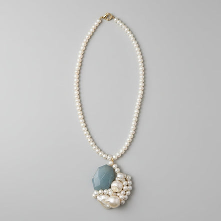 Colier Perle de Cultură AAA cu Aquamarin și Perle Baroc - Argint 40cm - OK Lux. All rights reserved. - Coliere - 