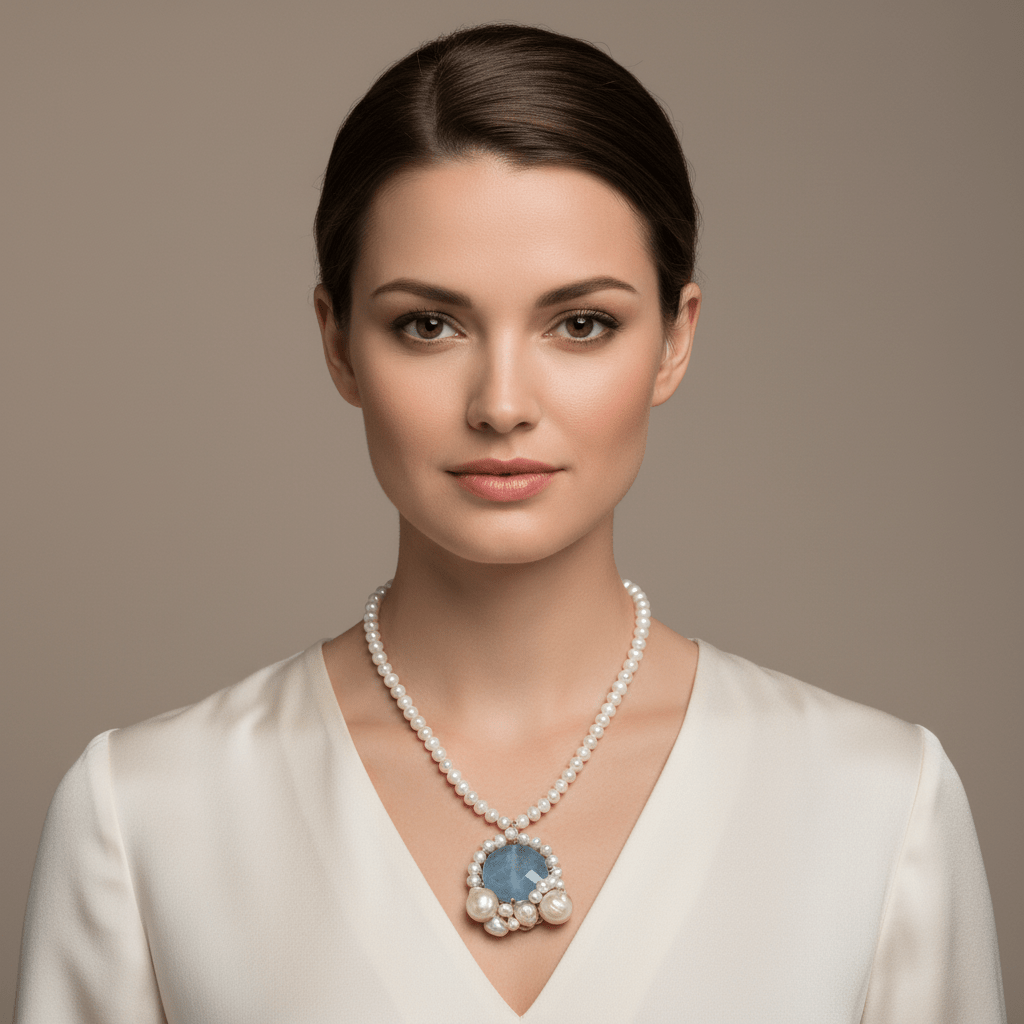 Colier Perle de Cultură AAA cu Aquamarin și Perle Baroc - Bijuterie Premium - OK Lux. All rights reserved. - Coliere - 