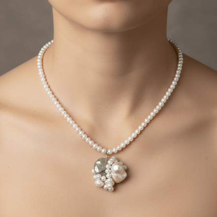 Colier Perle de Cultură AAA cu Phrenit și Perlă Baroc - Bijuterie Premium Argint - OK Lux. All rights reserved. - Coliere - 