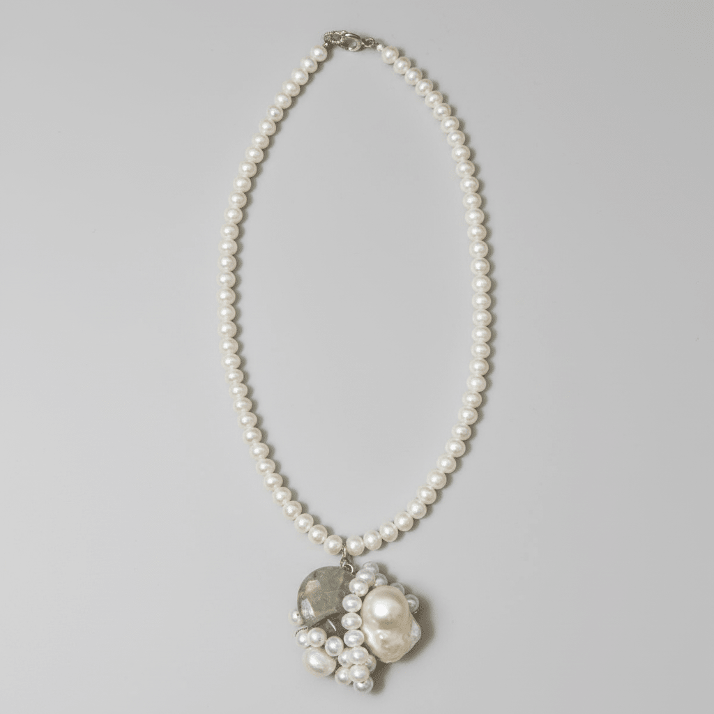 Colier Perle de Cultură AAA cu Phrenit și Perlă Baroc - Bijuterie Premium Argint - OK Lux. All rights reserved. - Coliere - 