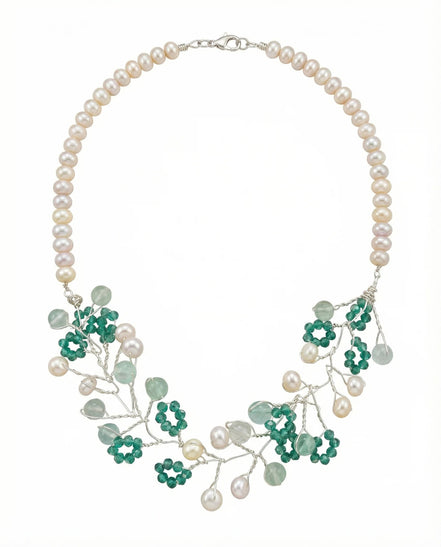 Colier Perle de Cultură cu Fluorit - Bijuterie Handmade din Argint - OK Lux. All rights reserved. - Bijuterii - 