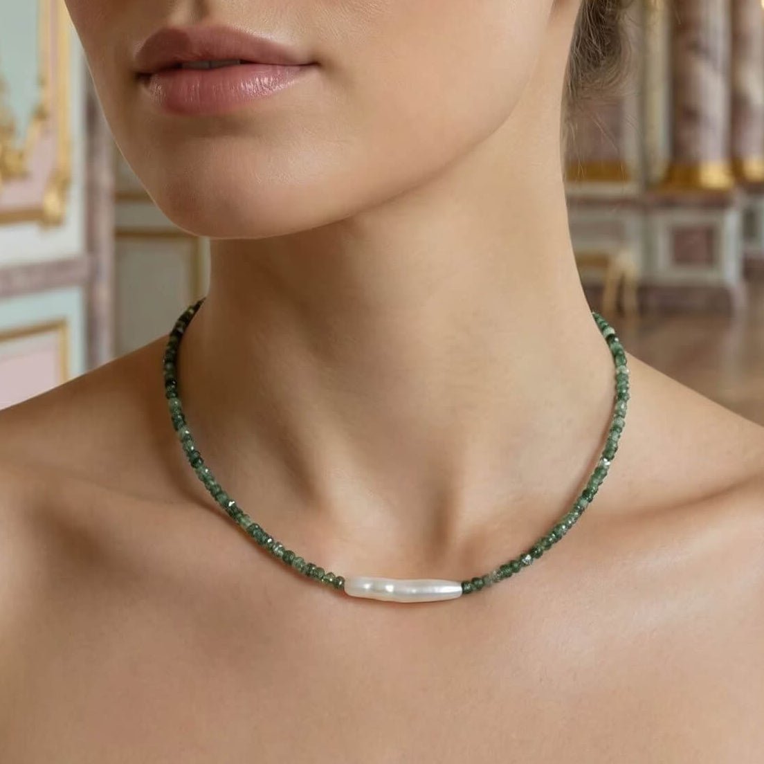 Colier Smarald Fatetat și Perlă Baroc cu Argint 925 - Bijuterie Handmade Laura Stoica - OK Lux. All rights reserved. - Necklaces - 