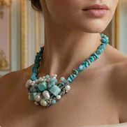 Colier Statement din Turcoaz și Amazonit cu Cluster de Perle Naturale - OK Lux. All rights reserved. - Necklaces - 