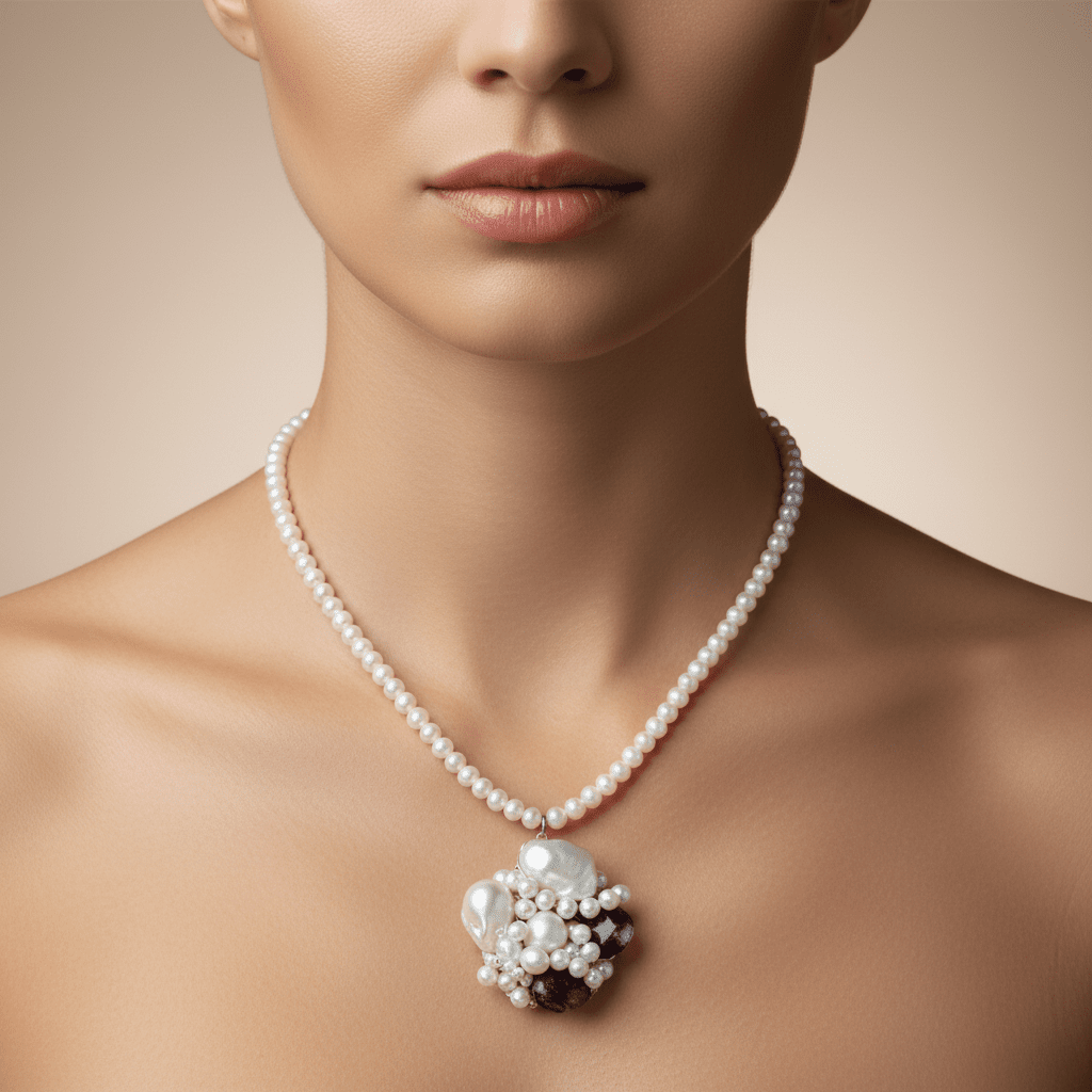 Colier Statement Perle Albe și Pietre Verzi Turcoaz - Unicat Premium - OK Lux. All rights reserved. - Coliere - 