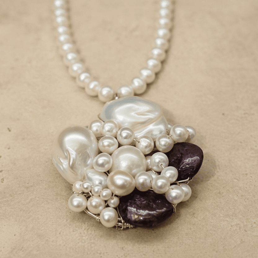 Colier Statement Perle Albe și Pietre Verzi Turcoaz - Unicat Premium - OK Lux. All rights reserved. - Coliere - 