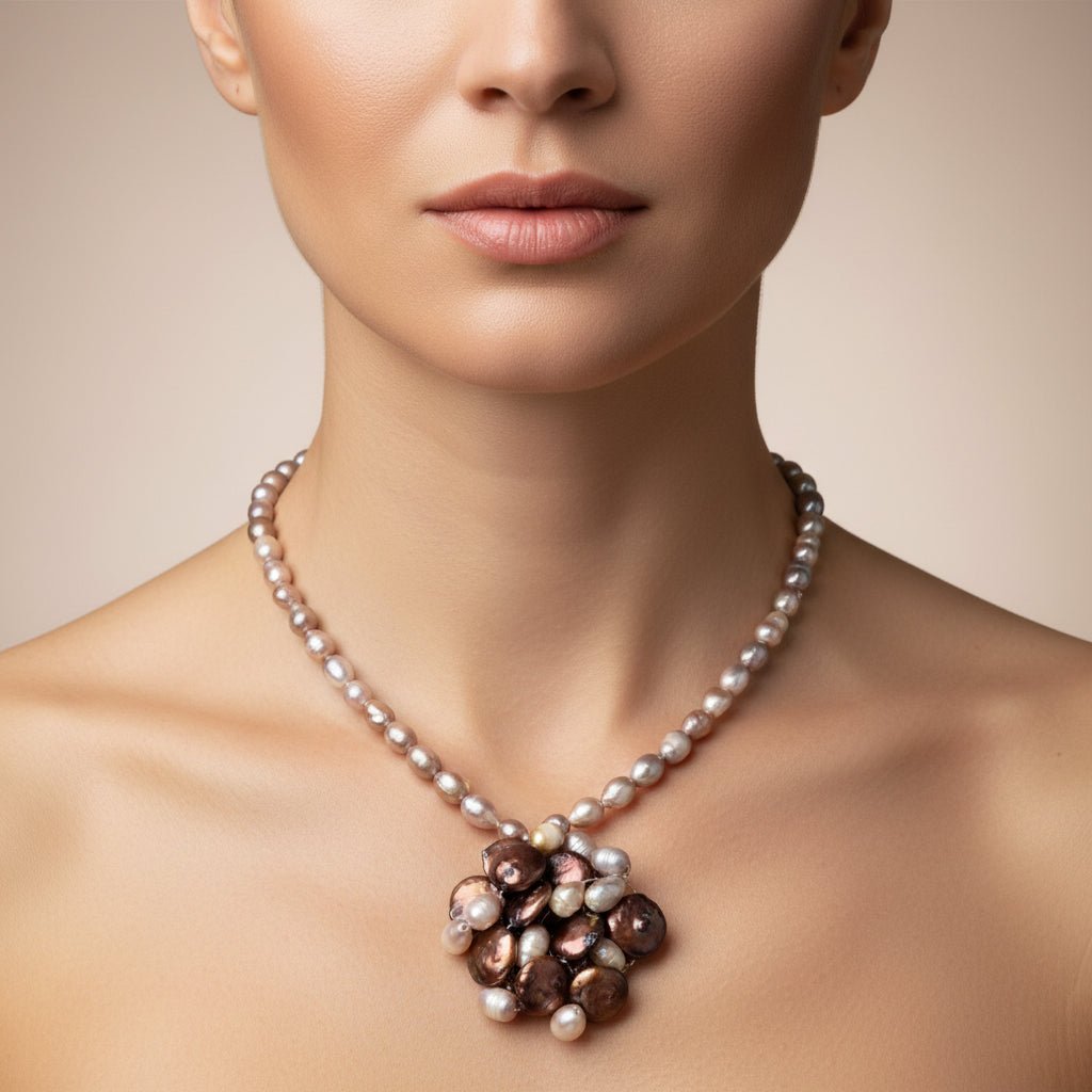 Colier Statement Perle Piersică și Pietre Semiprețioase - Unicat Artizanal - OK Lux. All rights reserved. - Coliere - 