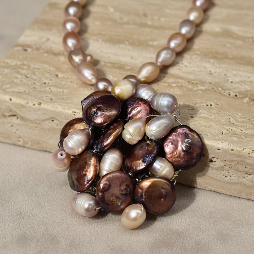 Colier Statement Perle Piersică și Pietre Semiprețioase - Unicat Artizanal - OK Lux. All rights reserved. - Coliere - 