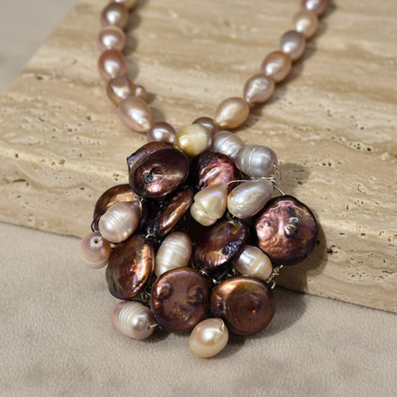 Colier Statement Perle Piersică și Pietre Semiprețioase - Unicat Artizanal - OK Lux. All rights reserved. - Coliere - 