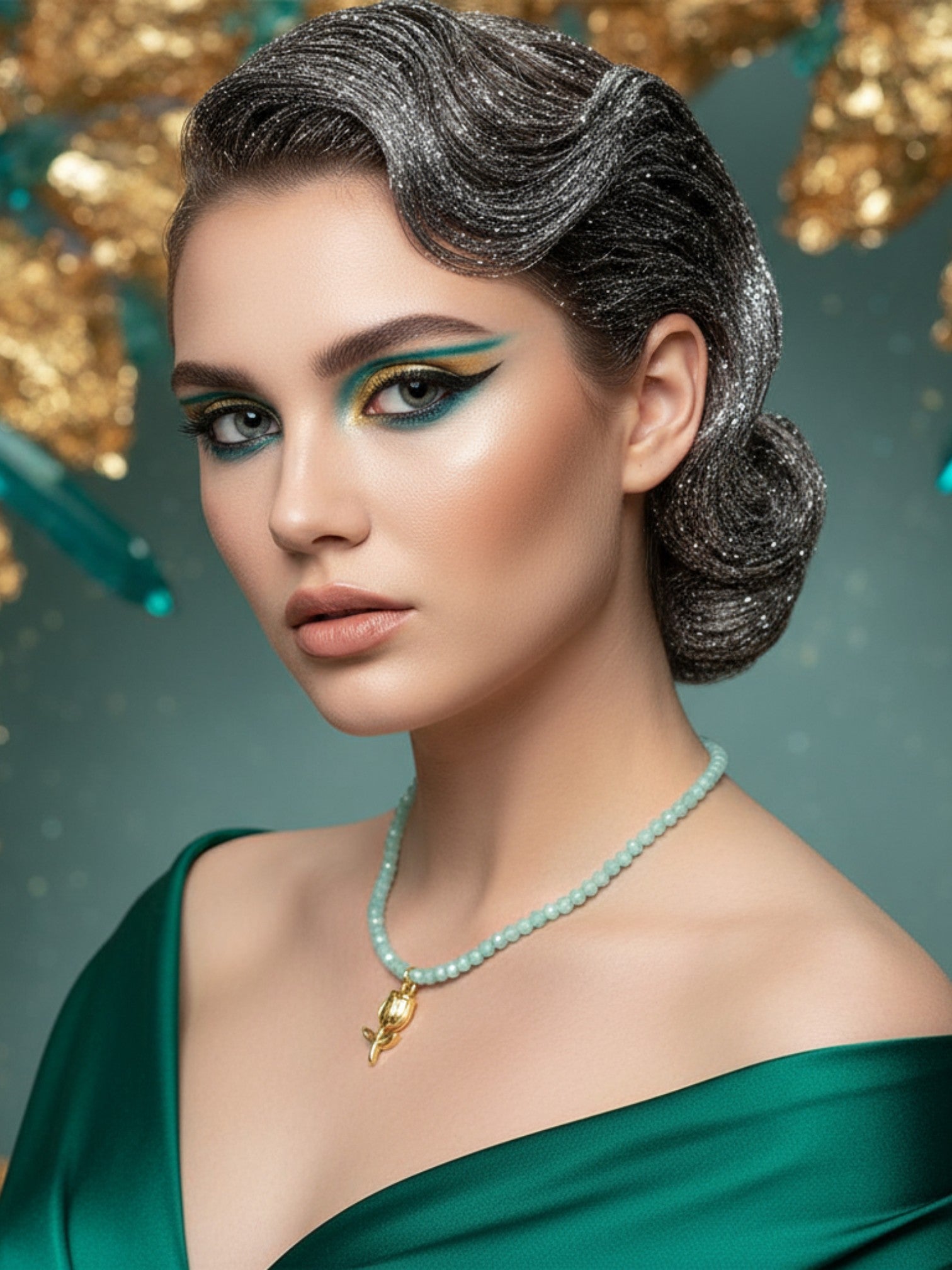 Colier Turcoaz cu Pietre Semiprețioase de Amazonit Fațetat 4mm și Pandantiv - OK Lux. All rights reserved. - Necklaces - 