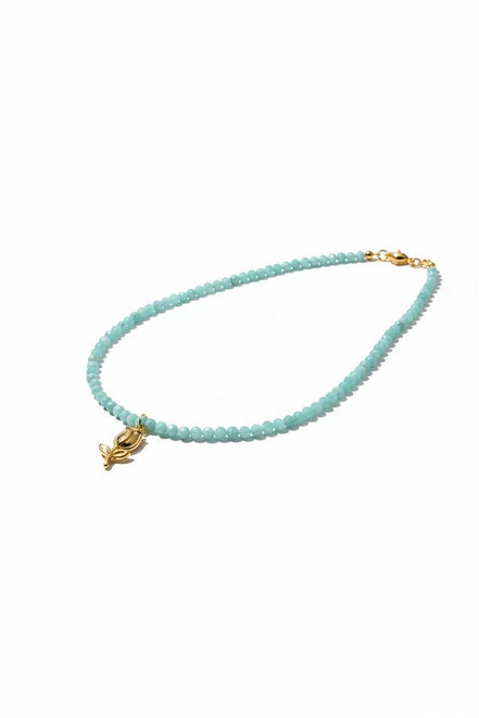 Colier Turcoaz cu Pietre Semiprețioase de Amazonit Fațetat 4mm și Pandantiv - OK Lux. All rights reserved. - Necklaces - 