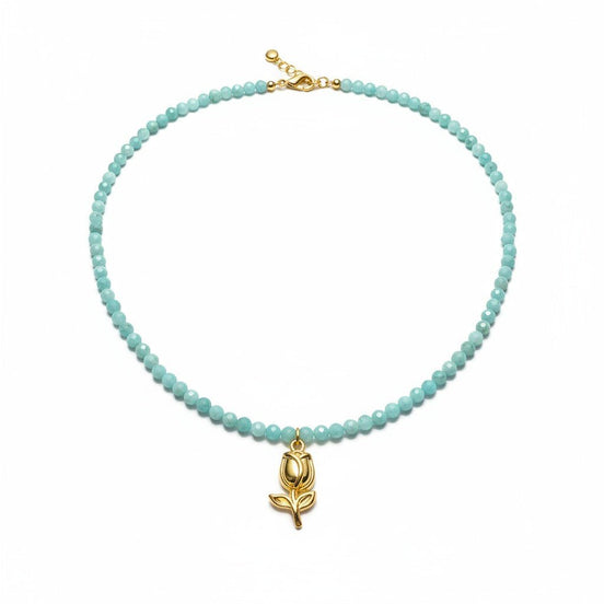 Colier Turcoaz cu Pietre Semiprețioase de Amazonit Fațetat 4mm și Pandantiv - OK Lux. All rights reserved. - Necklaces - 