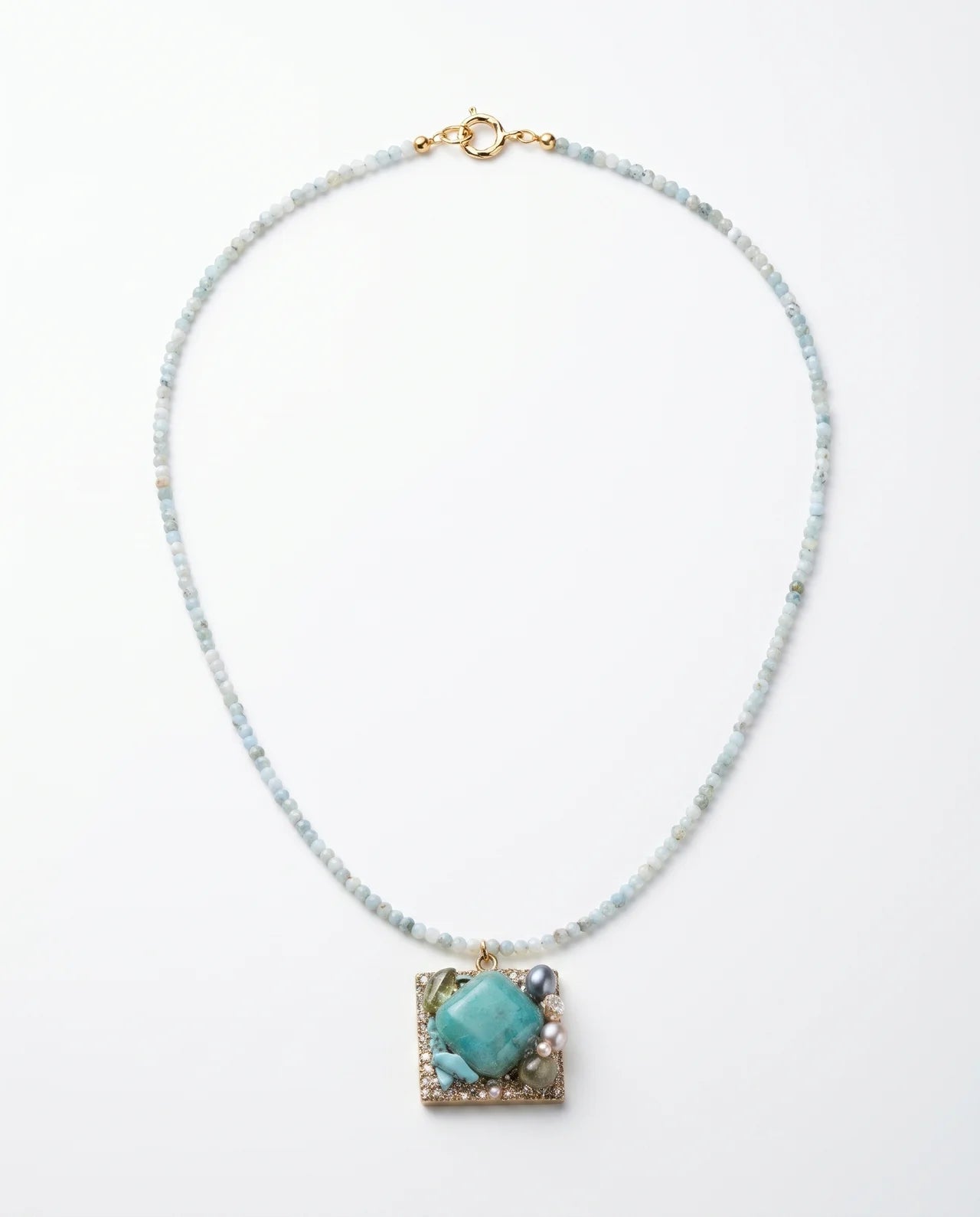 Colier Unicat cu Larimar, Peridot, Acvamarin, Agată și Perle Naturale - OK Lux. All rights reserved. - Bijuterii - 