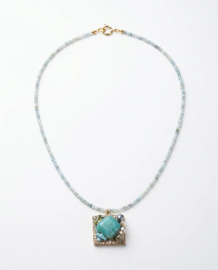 Colier Unicat cu Larimar, Peridot, Acvamarin, Agată și Perle Naturale - OK Lux. All rights reserved. - Bijuterii - 
