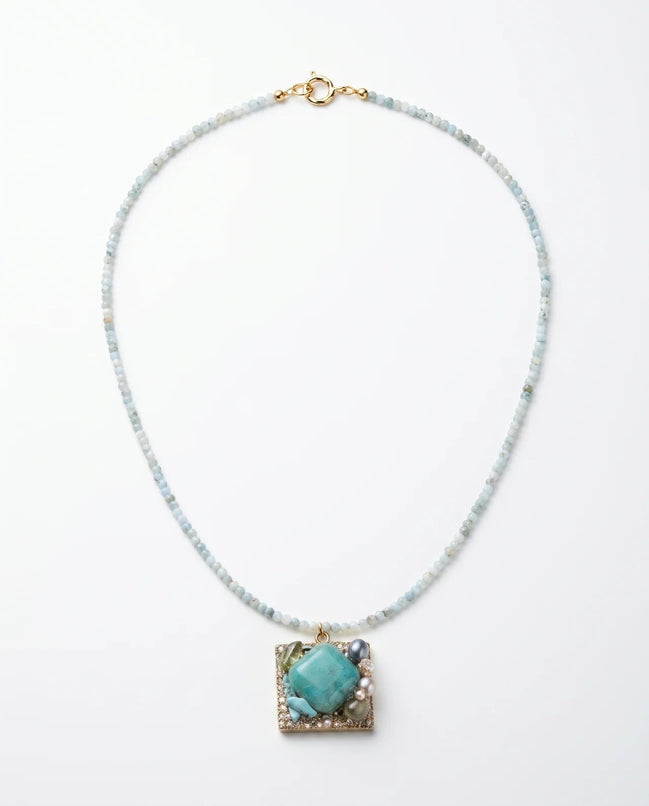 Colier Unicat cu Larimar, Peridot, Acvamarin, Agată și Perle Naturale - OK Lux. All rights reserved. - Bijuterii - 